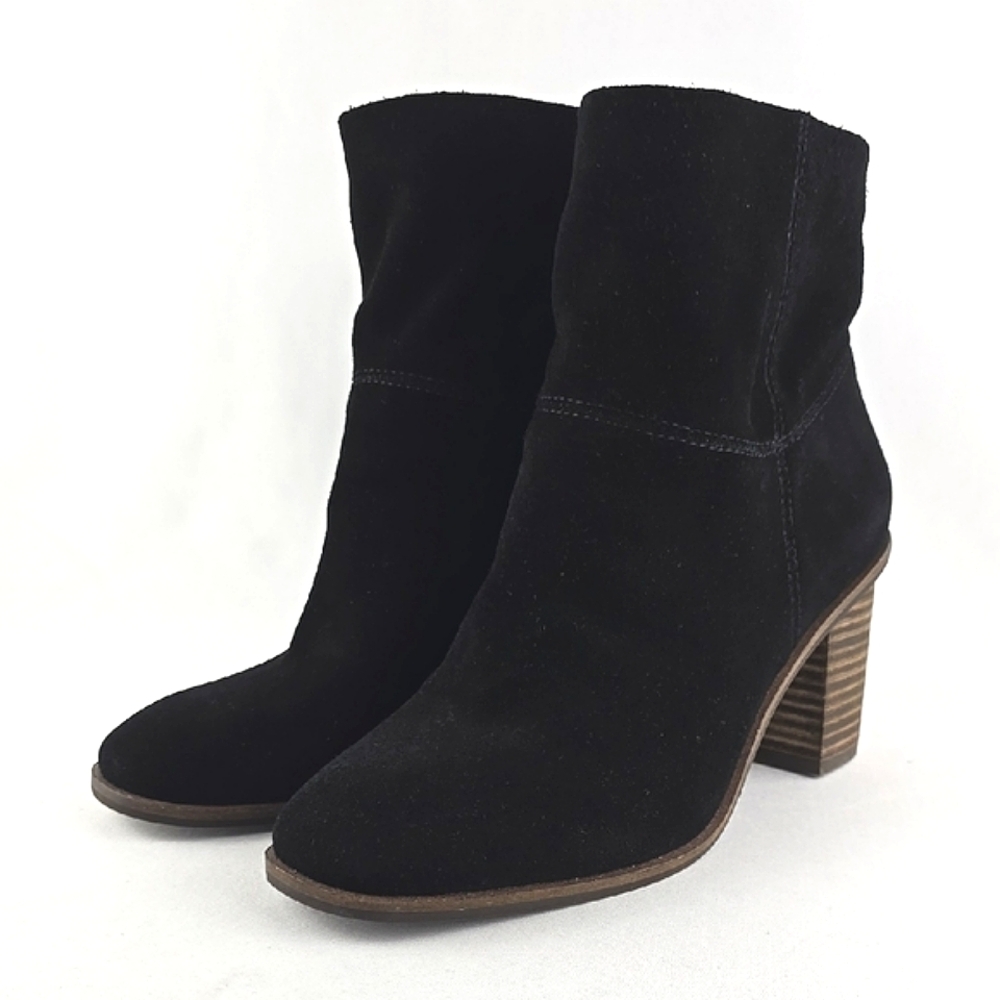 Lucky Brand Women’s Black Suede Heeled Ankle Booties Stacked Heel 6M